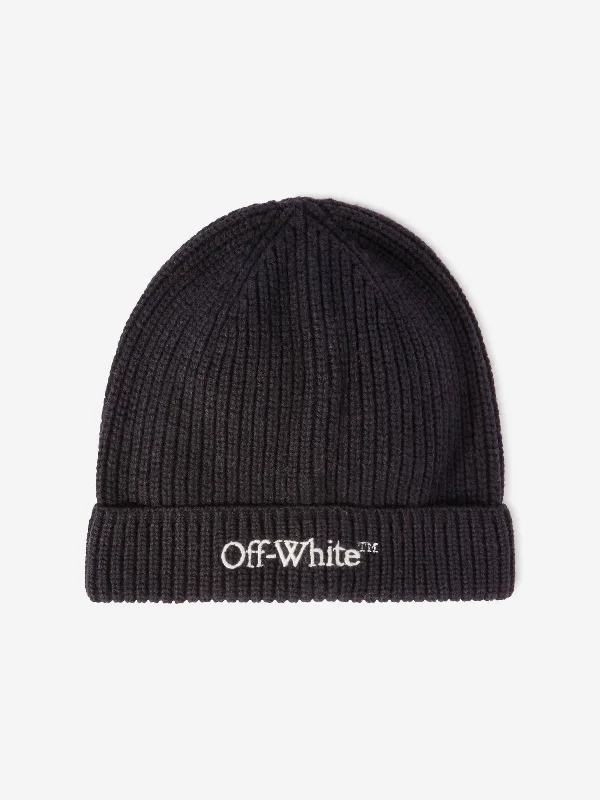 OFF WHITE Off-White Kids Bookish Beanie Hat in Black