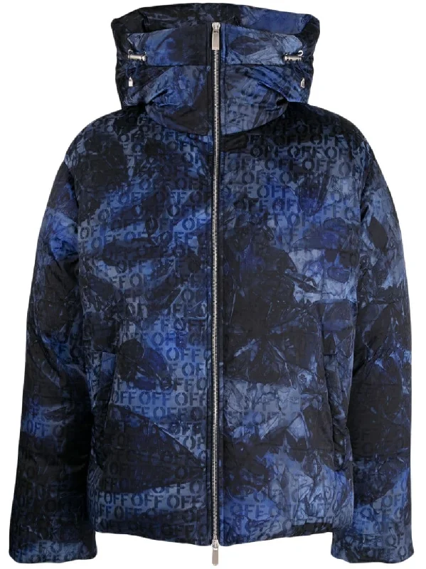 OFF-WHITE Logo Jacquard Puffer Jacket Sierra Leone Navy Blue