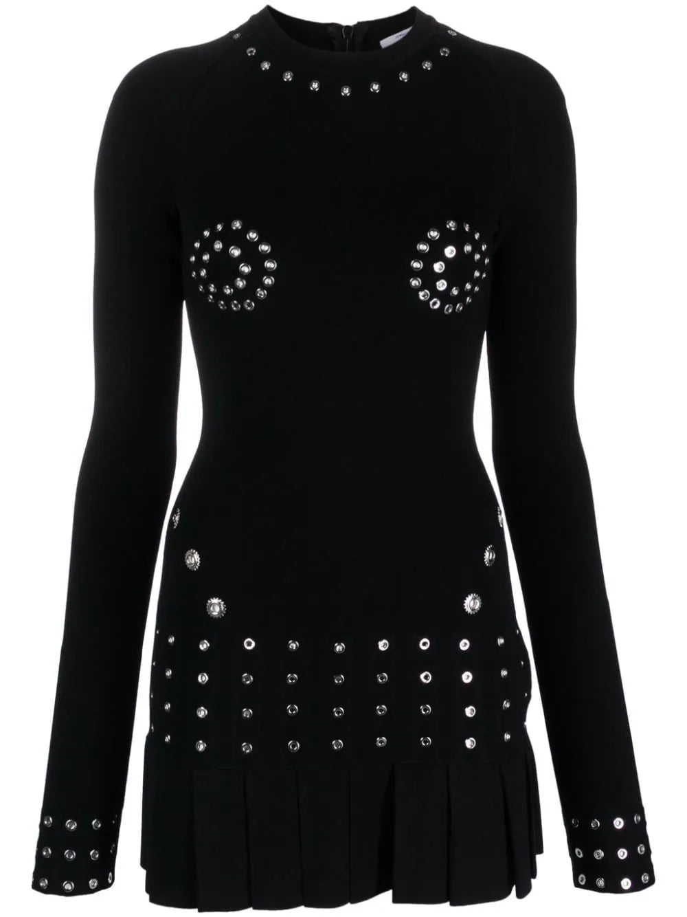OFF-WHITE WOMEN Eyelet Pleated Mini Dress Black